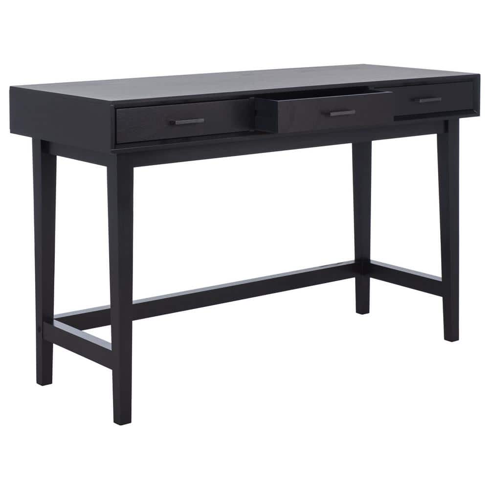 Black Mid-Century Modern Wood Desk with 3 Drawers