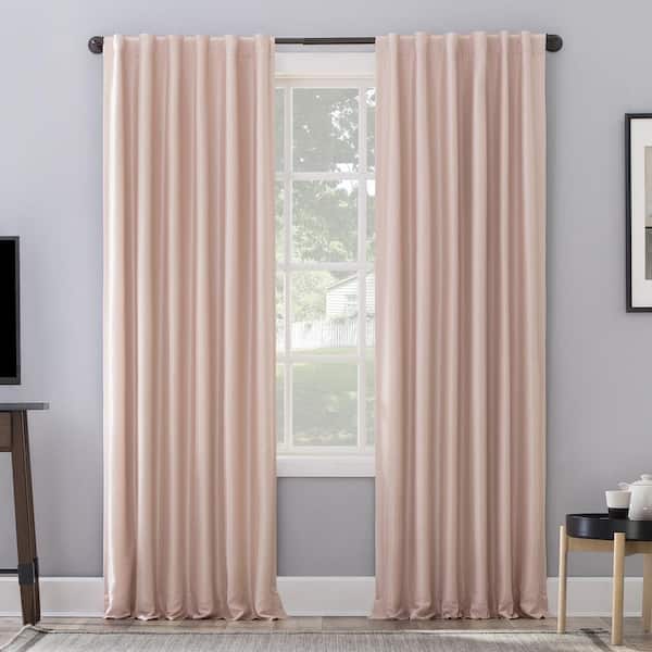 Sun Zero Evelina Fau x Dupioni Silk Thermal 50 in. W x 84 in. L 100% Blackout Back Tab Curtain Panel in Blush Pink (Single Panel)