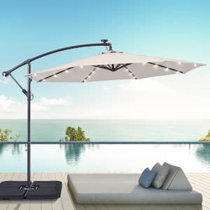 10 ft. Round Outdoor Patio Solar LED Lighted Cantilever Umbrella in Beige