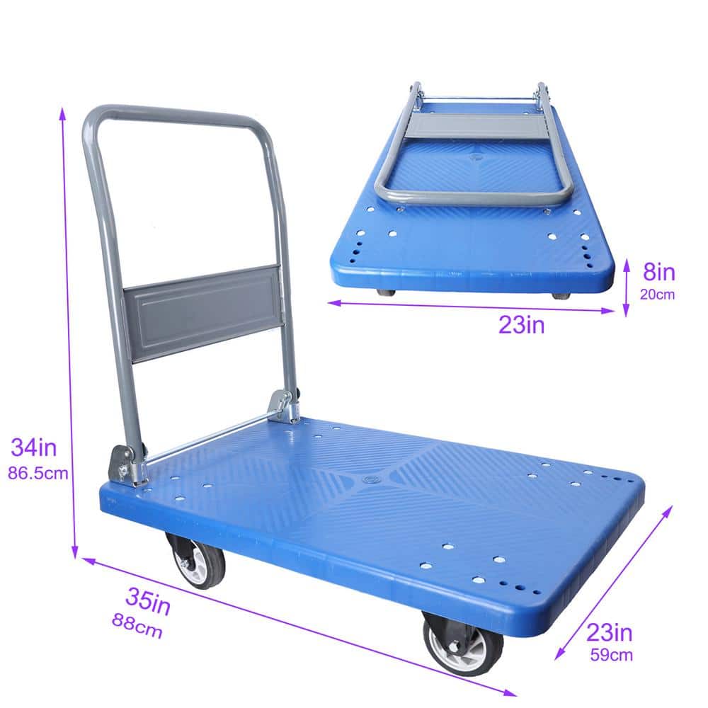 Blue Folding Steel Platform Hand Truck with Rubber Wheels