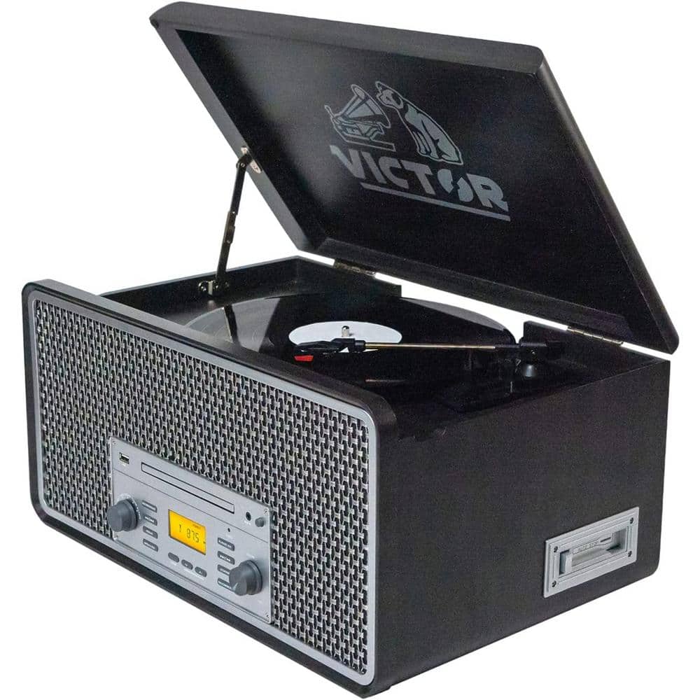 Graphite Wood 8-in-1 Music Center with Bluetooth and Turntable