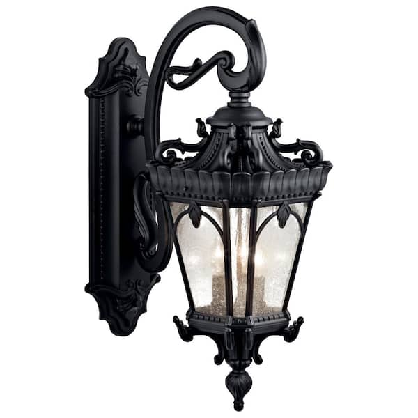 Tournai 3-Light Textured Black Outdoor Hardwired Wall Lantern Sconce with No Bulbs Included (1-Pack)