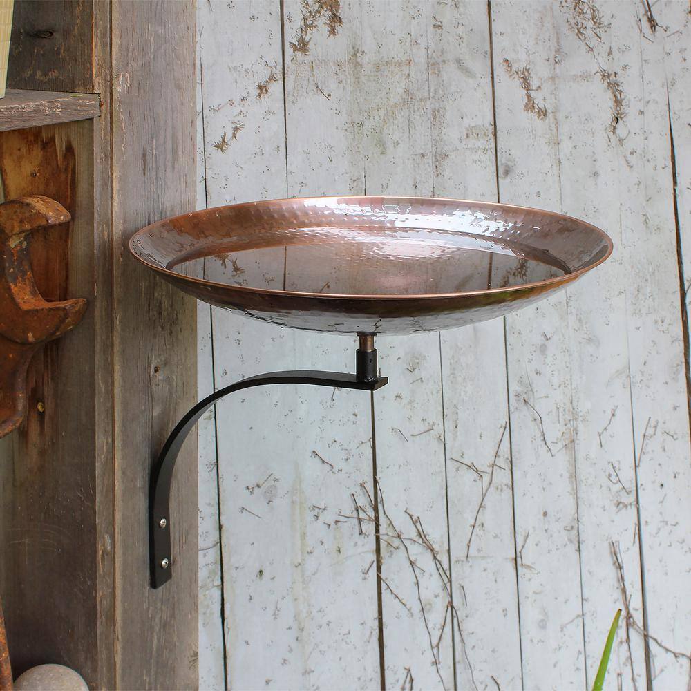 Burnt Copper 15" Metal Birdbath with Wall Mount Bracket
