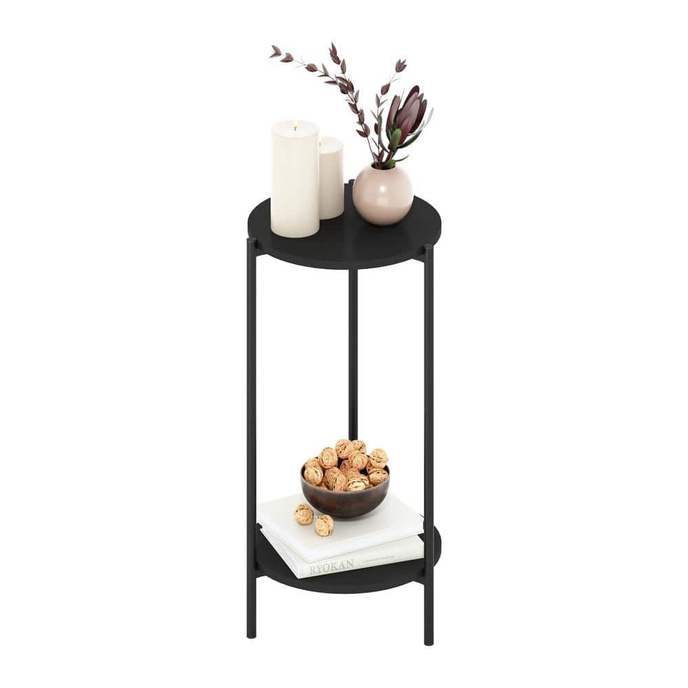 Americano Round 2-Tier Wood and Metal Side Table