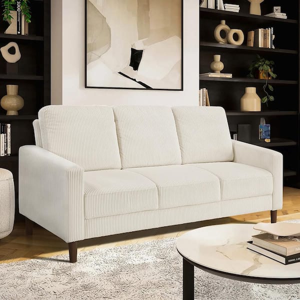 Lazzara Mackay 76.5 in. W Straight Arm Corduroy Fabric Rectangle Sofa in Beige