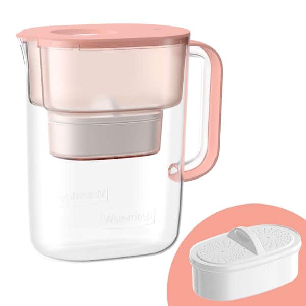 Water Filter Pitcher with 1-Filter, 200 Gal. Long-Life, 10-CUp, NSF Certified, 5X Times Lifetime, Reduces PFOA/PFOS,Pink