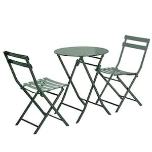 Dark Green 3-Piece Metal Foldable Outdoor Bistro Set