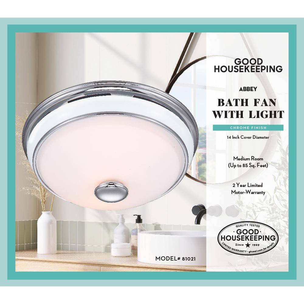 Abbey Chrome and Porcelain Bathroom Ventilation Exhaust Fan with Light