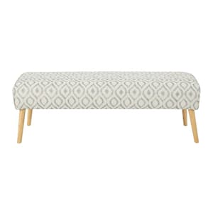 Safire Mid-Century Boho White and Charcoal Cat Eye-Patterned Fabric Ottoman Bench