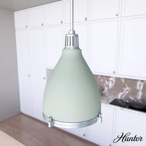 Hunter Bluff View 1 Light Soft Sage Island Pendant Light with Metal Shade Dining Room Light