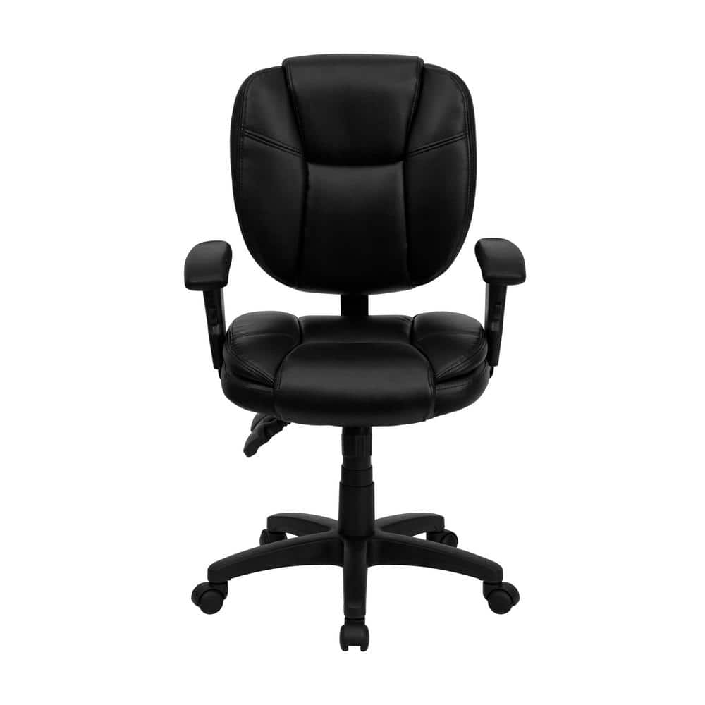 Contemporary Black LeatherSoft Swivel Task Chair with Adjustable Arms
