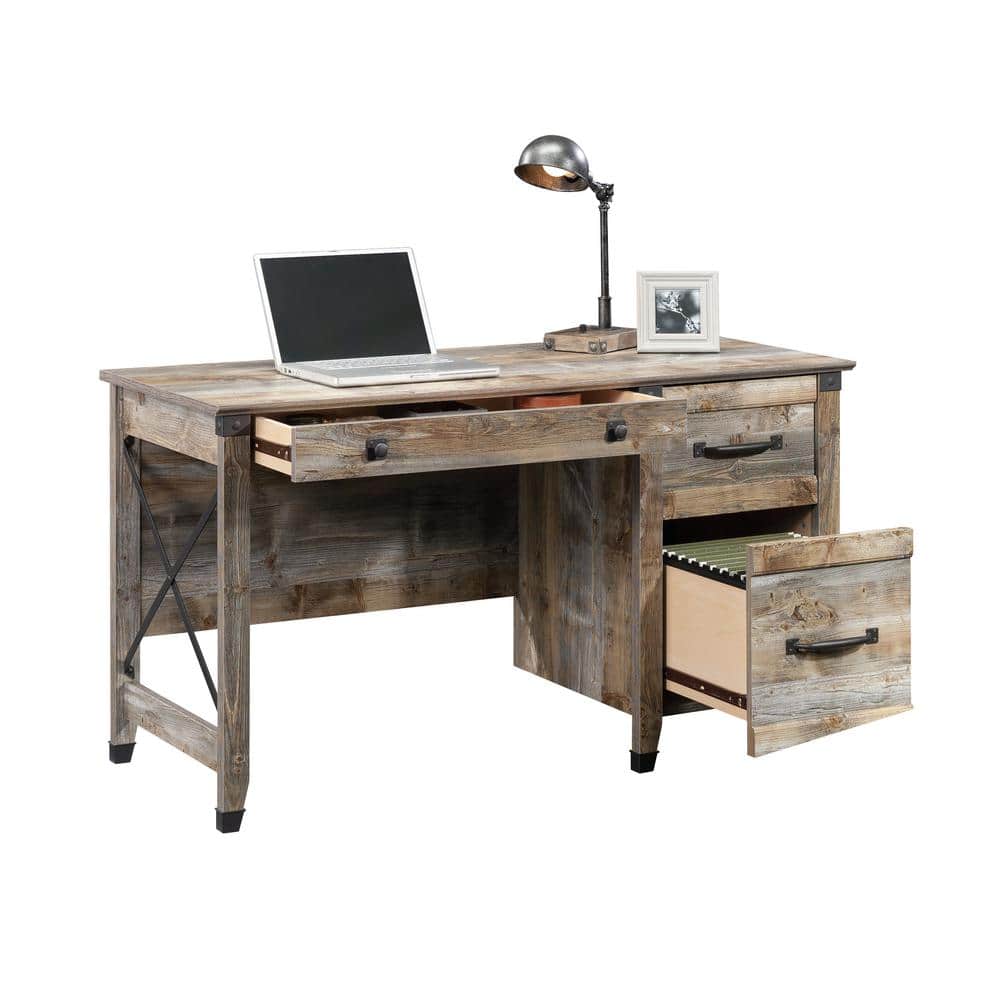 Rustic Cedar Wood Desk with Drawers and Filing Cabinet