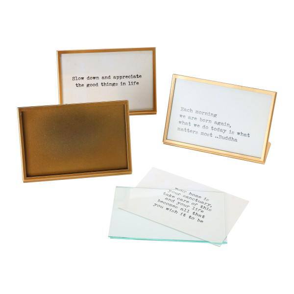 Set of 3 Gold Metal and Glass Motivational Quote Frames