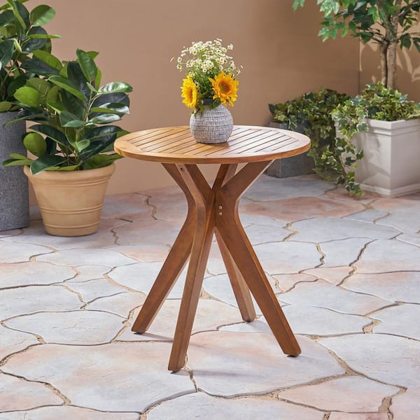Harper & Bright Designs Teak Round Solid Acacia Wood Outdoor Bistro Table with Slat Paneling, X-Shaped Base