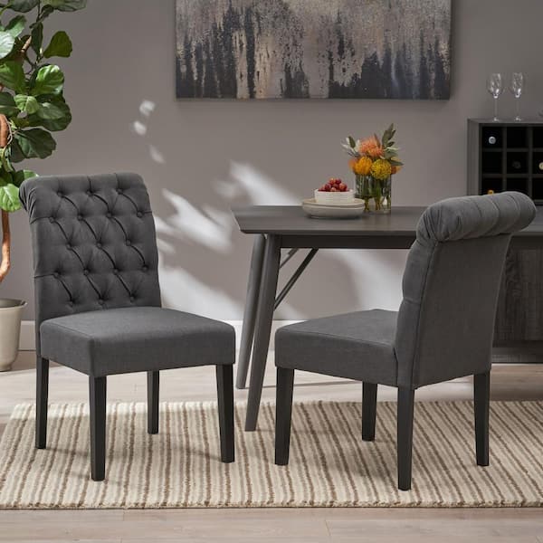 Matte Black Fabric Dining Chairs Set, Black Material Dining Room Chairs