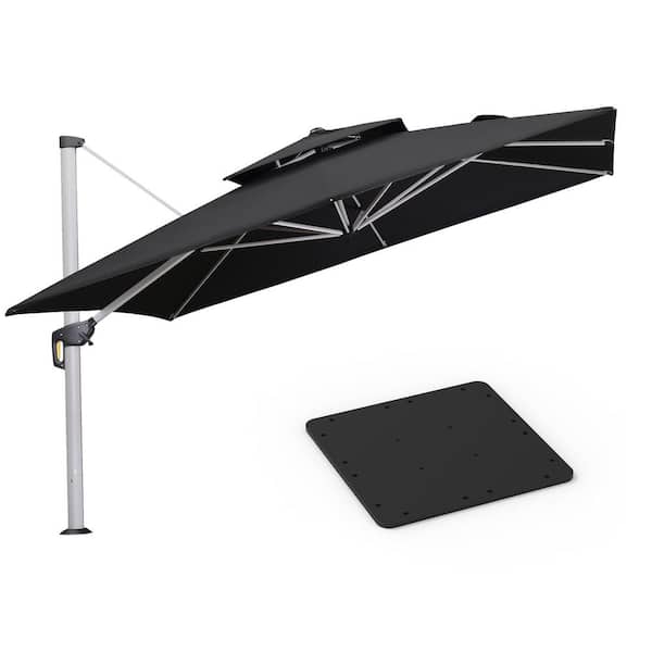 PURPLE LEAF 12 ft. Square High-Quality Aluminum Cantilever Polyester Outdoor Patio Umbrella with Base Plate, Black