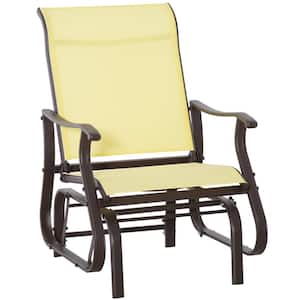 Brown Metal Patio Mesh Outdoor Rocking Chair in Beige Seat