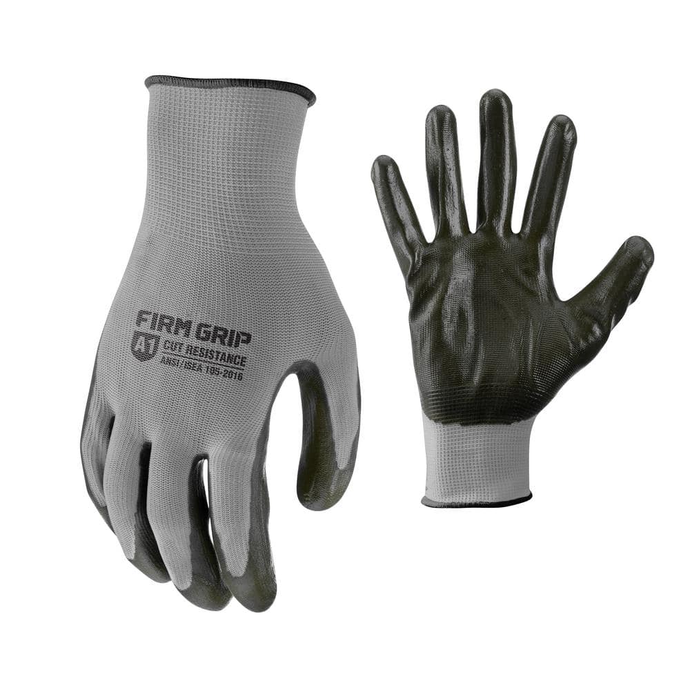 Firm Grip Nitrile Dipped Large Glove (3-Pack), Gray/Black