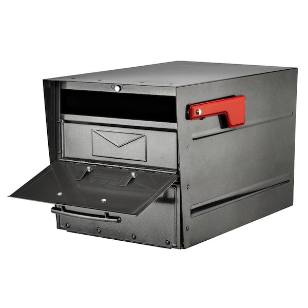 Oasis Eclipse Pewter Locking Parcel Mailbox with Red Flag Oasis Eclipse Pewter Locking Parcel Mailbox with Red Flag