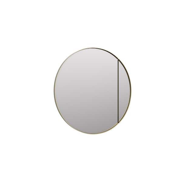 Glass Warehouse Juno 28 in. W x 28 in. H Round Gold Recessed/Surface Mount Medicine Cabinet with Mirror in Satin Brass Finish