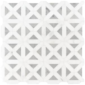 Bianco Dolomite Geometrica 12 in. x 12 in. Polished Marble Floor and Wall Tile (1 sq. ft./Each)