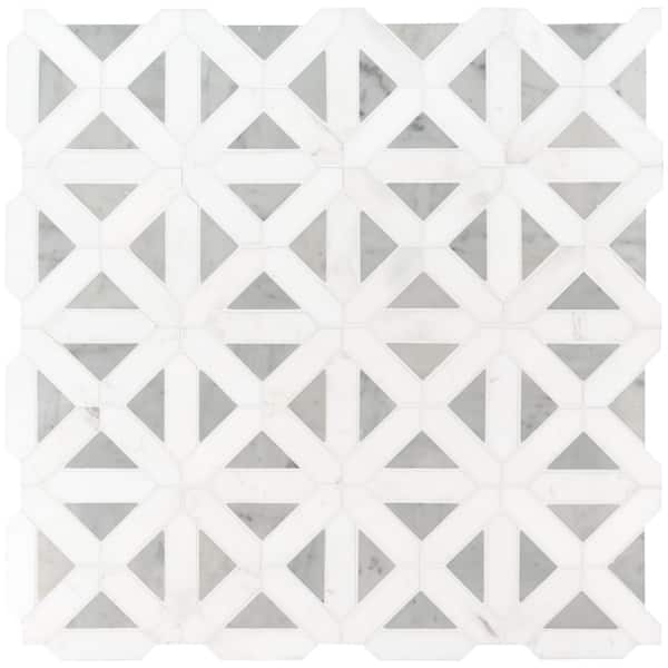 MSI Bianco Dolomite Geometrica 12 in. x 12 in. x 0.38 in. Polished Marble Mesh-Mounted Mosaic Tile (1 sq. ft./Each)