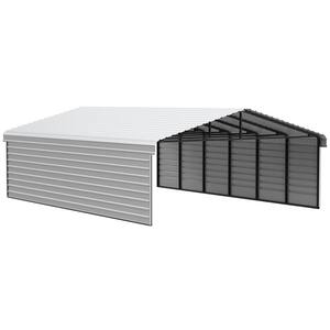 20 ft. W x 29 ft. D x 7 ft. H Eggshell Galvanized Steel Carport with 2-sided Enclosure