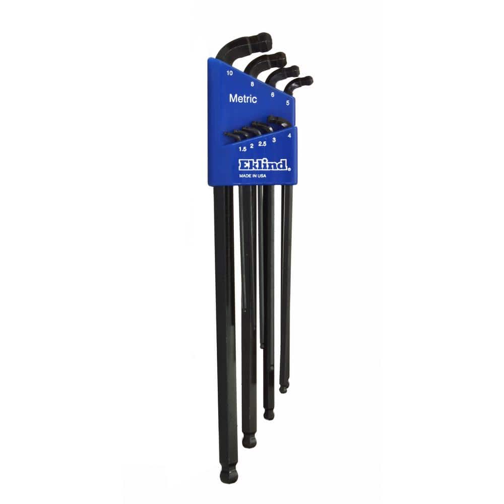 1.5-10 Eklind Tool Company Eklind 17709 9 Pc Extra Long Series Bright Ball-Hex-L Key Set with Holder mm Sizes 