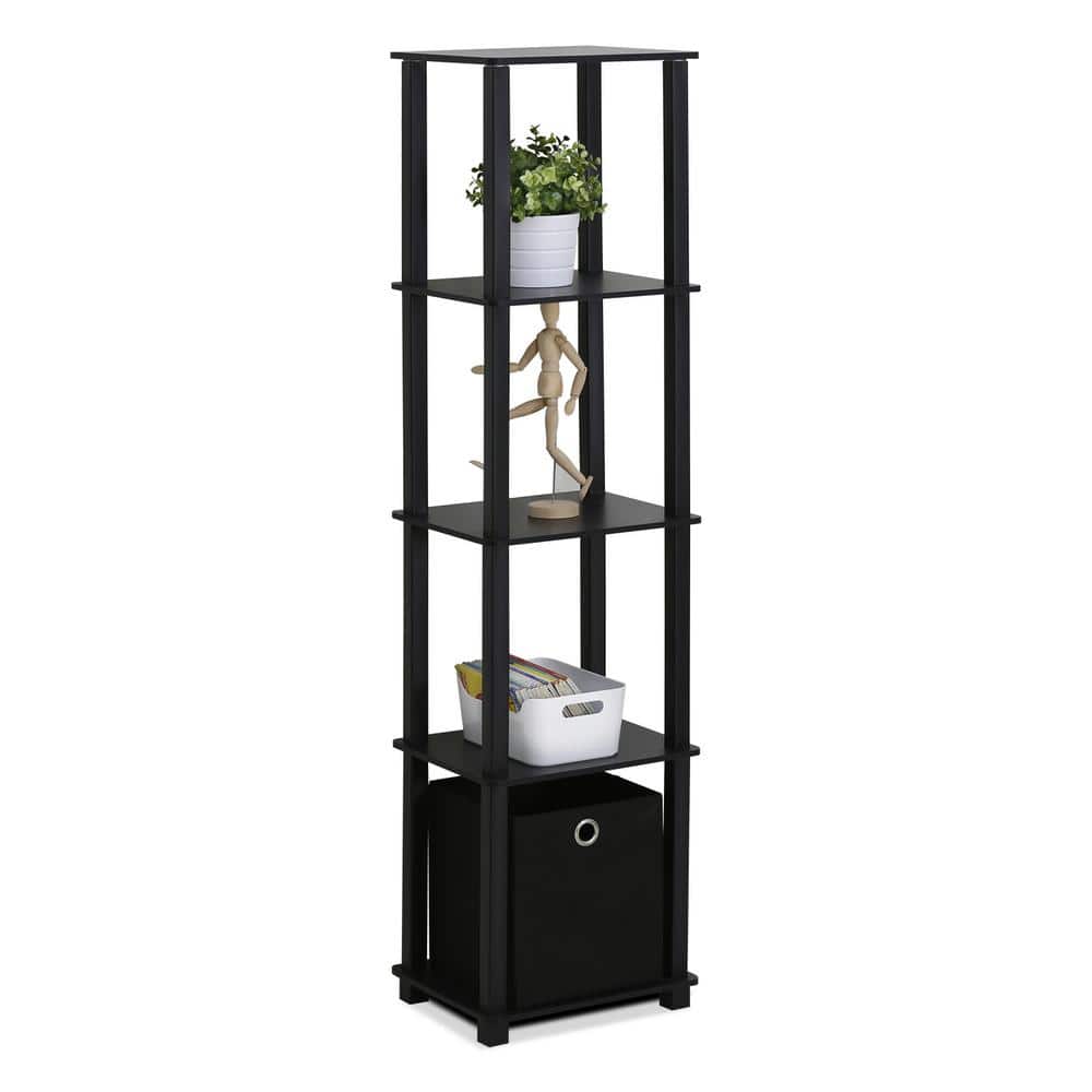 Furinno 5-Tier Black No-Tools Display Shelf with Storage Bin