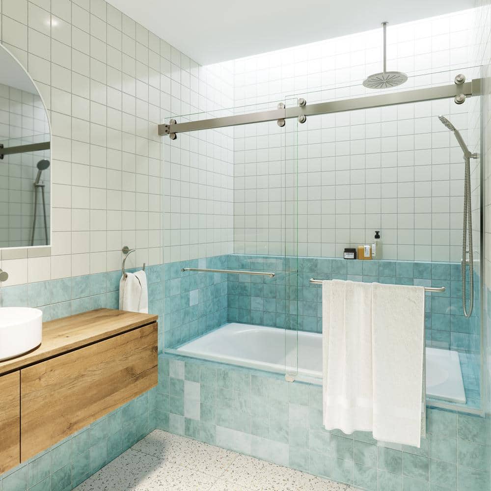 Polaris 60'' Frameless Sliding Bathtub Door with Brushed Nickel Finish