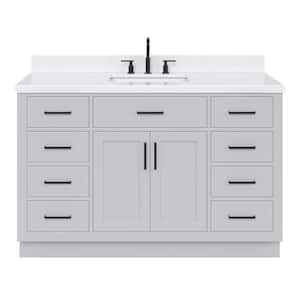 Hepburn 54 in. W x 22 in. D x 36 in. H Single Sink Freestanding Bath Vanity in Grey with Carrara Quartz Top