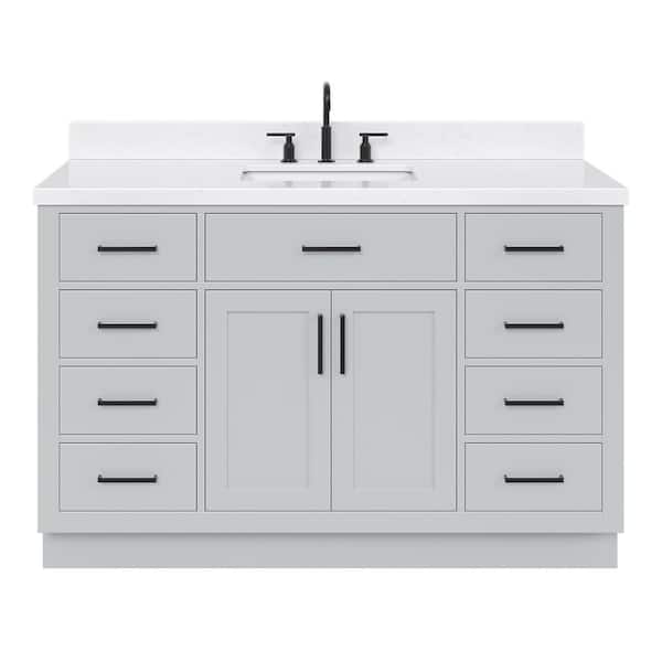 Hepburn 54 in. W x 22 in. D x 36 in. H Single Sink Freestanding Bath Vanity in Grey with Carrara Quartz Top