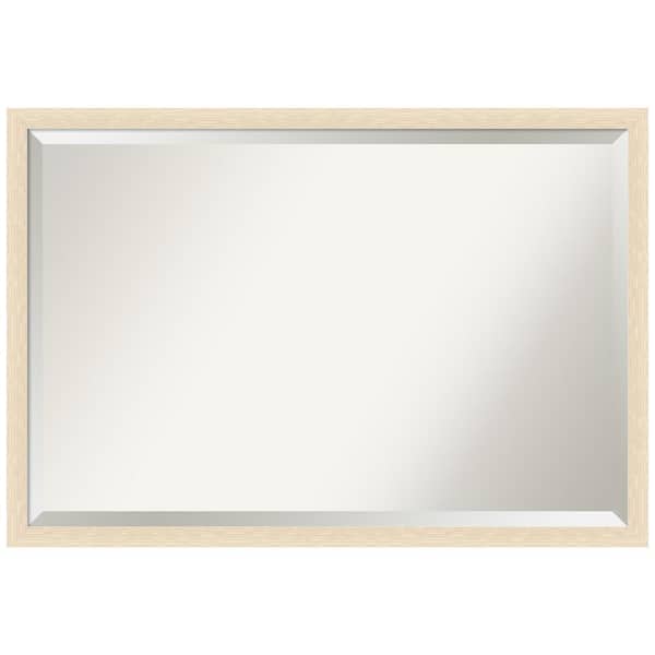 Amanti Art Woodgrain Stripe 38 in. x 26 in. Beveled Casual Rectangle Wood Framed Wall Mirror in Brown