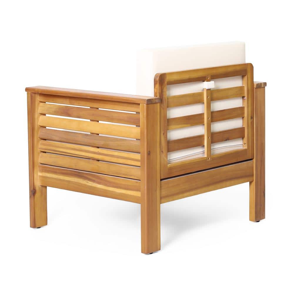 Teak and Cream Wood Lounge Armchair with Water-Resistant Cushions