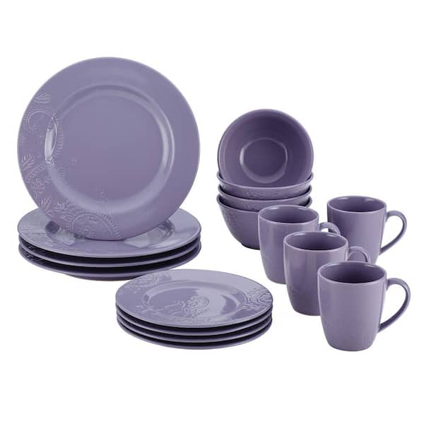 BonJour Dinnerware Paisley Vine 16-Piece Stoneware Dinnerware Set in Lavender