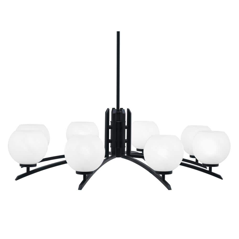 Siena 35.75 in. 8 Light Matte Black Chandelier with White Marble Glass Shad
