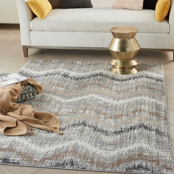 Elation Grey Ivory 5 ft. x 7 ft. Abstract Geometric Area Rug