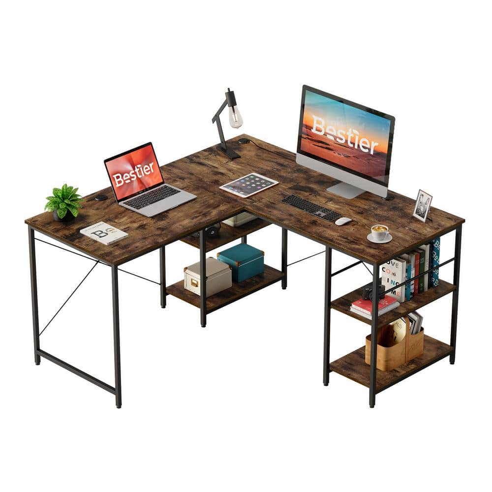 Bestier 55.1 in. Rustic Brown L-Shaped Computer Desk D464Y-RST - The ...