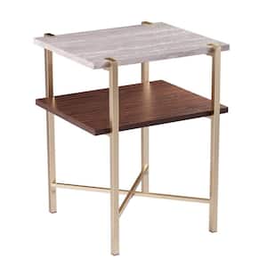 Jordan 19 in. W Brass 24 in. R Square Particle Board End Table with Shelves 1-Piece