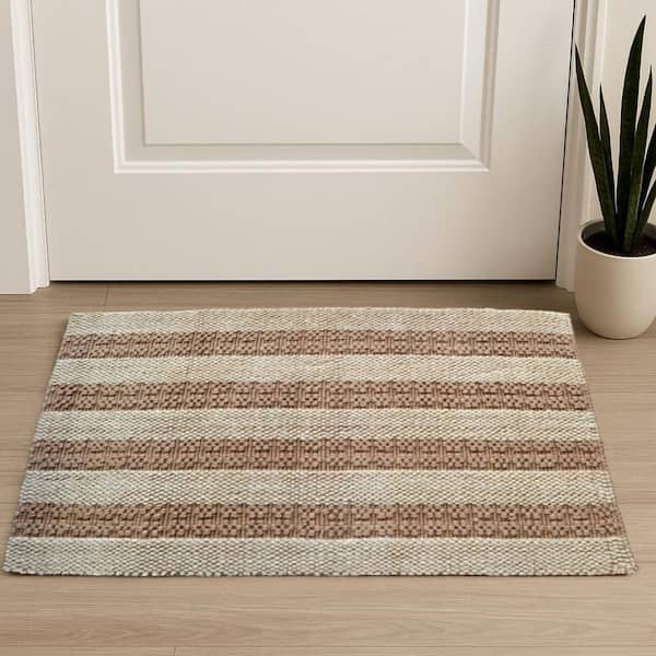 2 ft. x 3 ft. Beige And Brown Jute Striped Hand Woven Area Rug