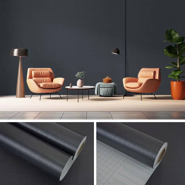 Navy Blue Metallic Brushed Peel and Stick Wallpaper Roll Vinyl Self Adhesive Textured Contact Paper (Cover 36 sq. ft.)