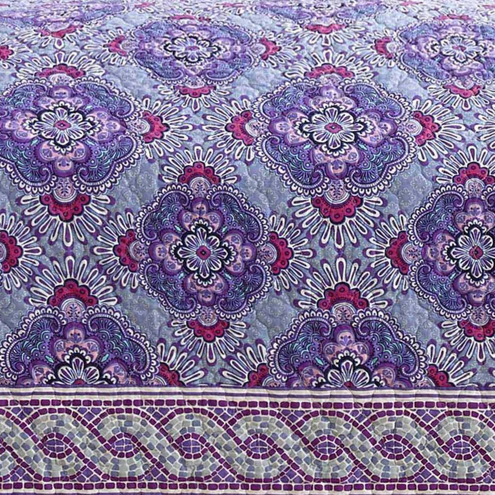 Purple Geometric Cotton Reversible Full/Queen Quilt Set