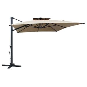 10 x 10 ft. 360° Rotation Double Top Rectangular Cantilever Patio Umbrella in Taupe