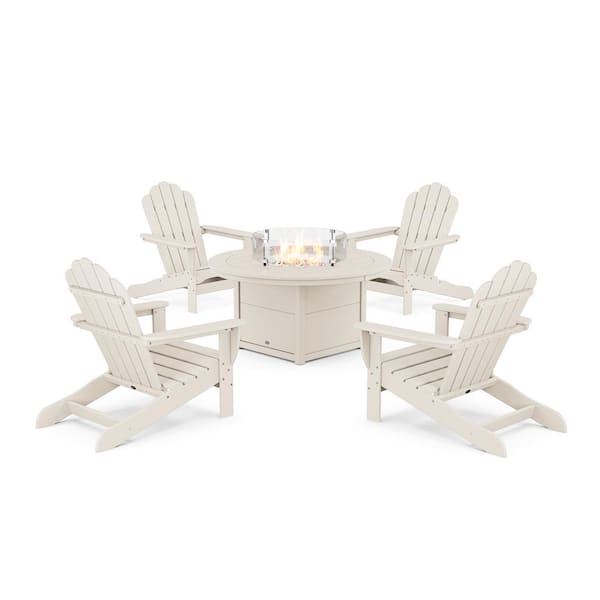 Trex Outdoor Furniture Monterey Bay Sand Castle 5-Pieces Plastic Oversized Adirondack Patio Fire Pit Set