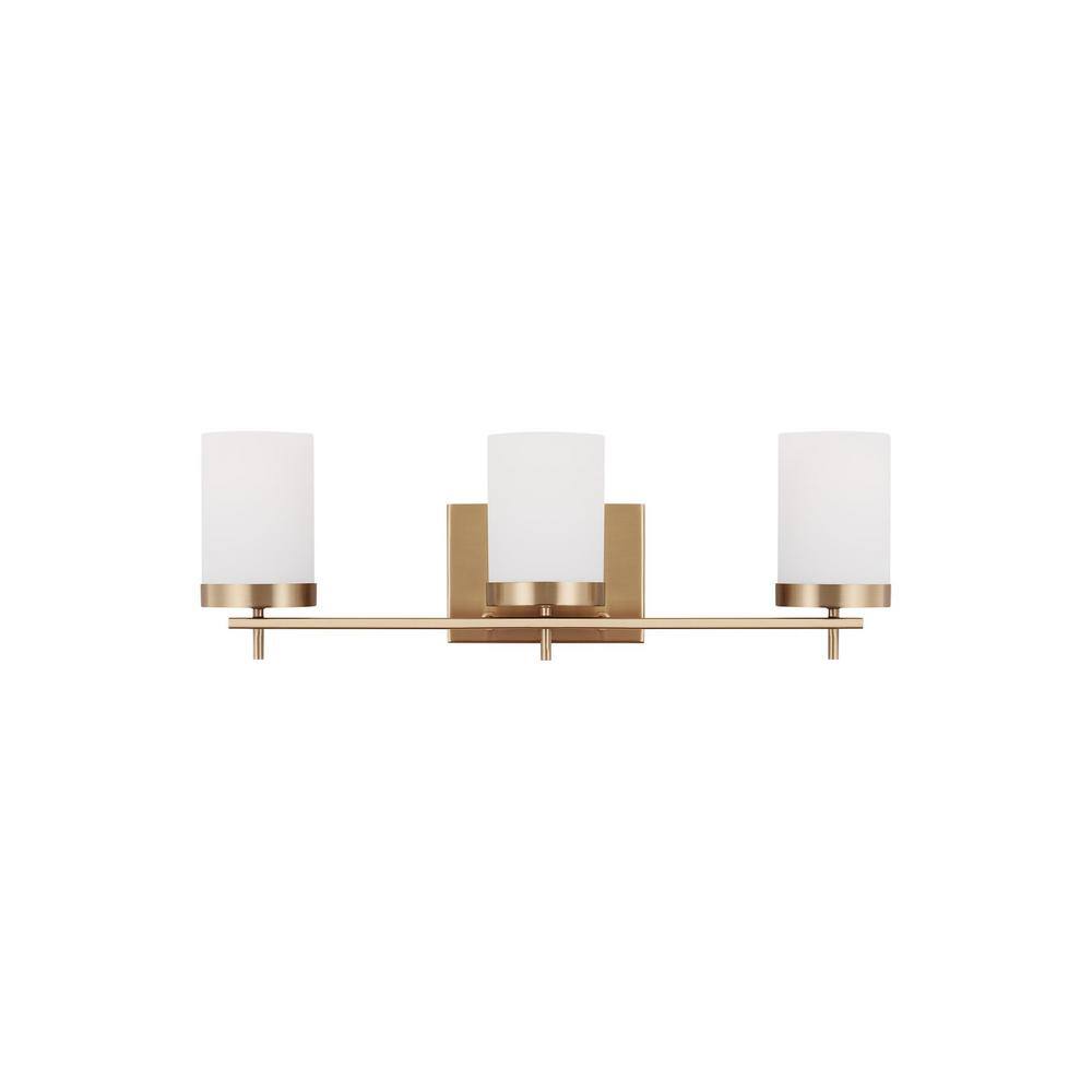 Satin Brass 3-Light Modern Vanity Wall Sconce with Etched Glass