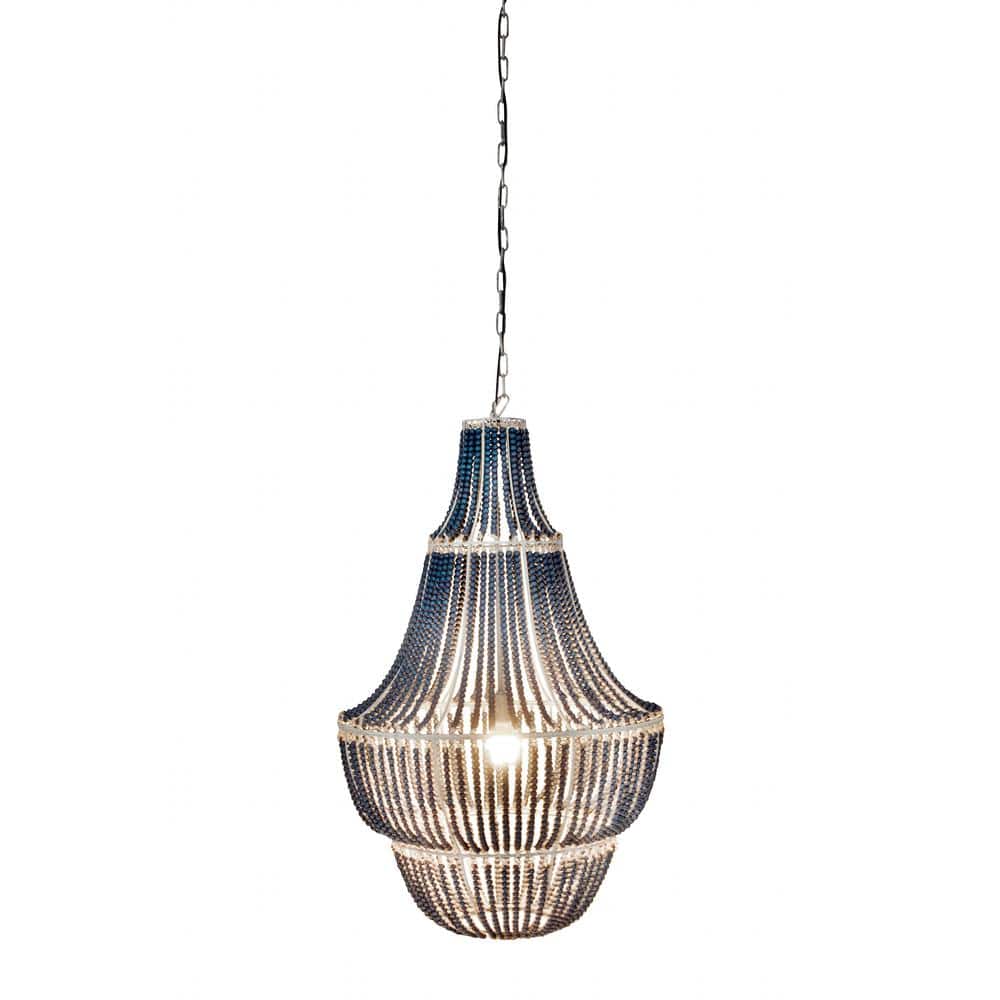 Elegant Blue Wood Beaded 41" Chandelier for Warm Ambiance