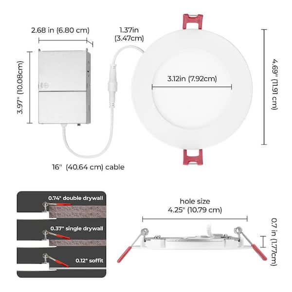 12-Pack 4 in. Builder Series Adjustable CCT Integrated LED UltraSlim Canless Recessed Lights for Kitchen Bath Livingroom