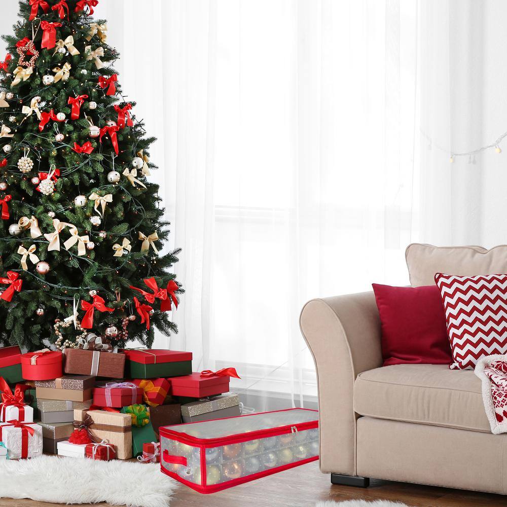 Red and Clear Plastic Collapsible Christmas Ornament Storage Box