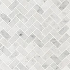 Carrara White Herringbone 11.63 in. x 11.63 in. Honed Marble Mesh-Mounted Mosaic Tile (9.4 sq. ft./Case)