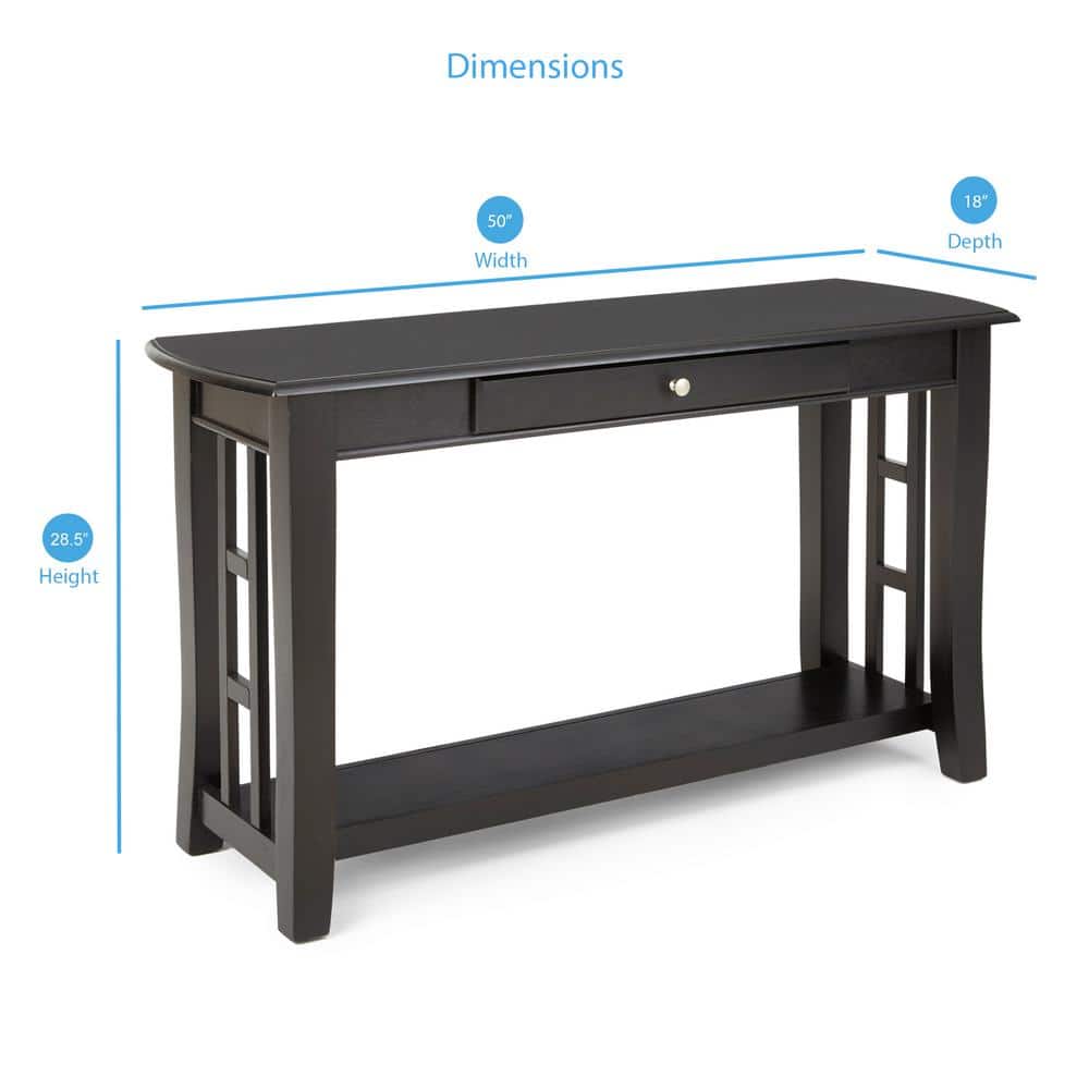 Black Hardwood Rectangular Console Table with Storage